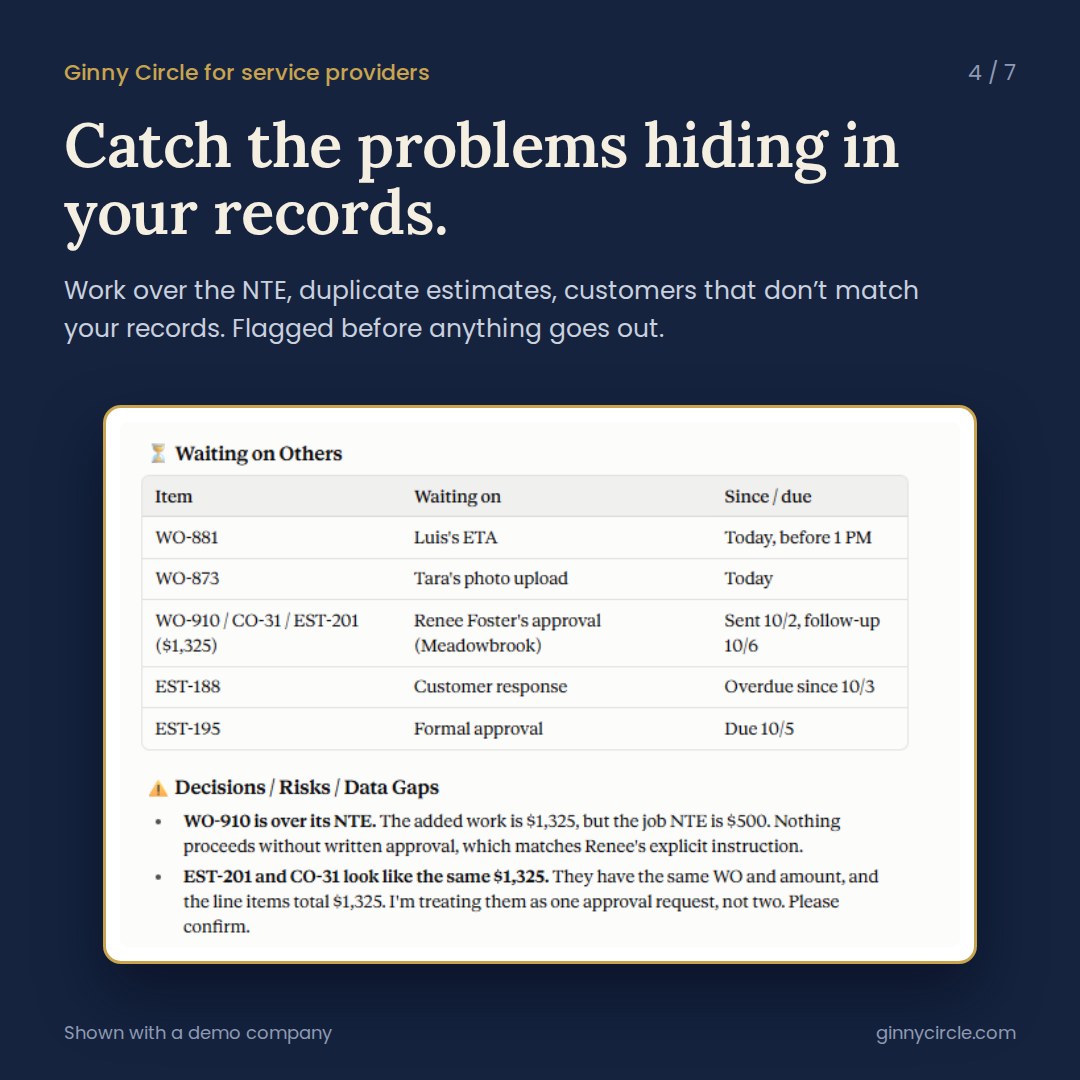 Catch the problems hiding in your records — NTE overages and duplicate estimates flagged