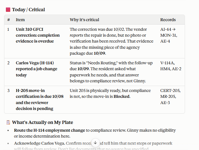 LIHTC / Affordable critical list with compliance items routed to review
